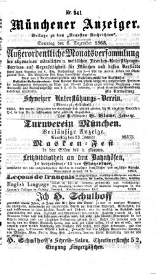 Münchener Anzeiger (Münchner neueste Nachrichten) Sonntag 6. Dezember 1868