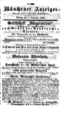 Münchener Anzeiger (Münchner neueste Nachrichten) Montag 7. Dezember 1868