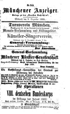 Münchener Anzeiger (Münchner neueste Nachrichten) Mittwoch 9. Dezember 1868