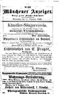 Münchener Anzeiger (Münchner neueste Nachrichten) Donnerstag 10. Dezember 1868