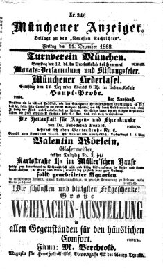 Münchener Anzeiger (Münchner neueste Nachrichten) Freitag 11. Dezember 1868