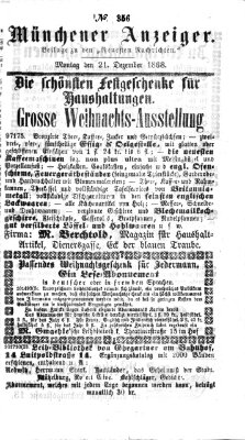 Münchener Anzeiger (Münchner neueste Nachrichten) Montag 21. Dezember 1868