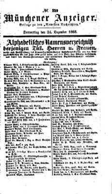 Münchener Anzeiger (Münchner neueste Nachrichten) Donnerstag 24. Dezember 1868