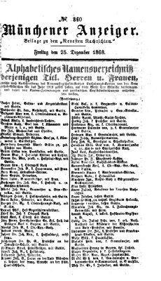 Münchener Anzeiger (Münchner neueste Nachrichten) Freitag 25. Dezember 1868