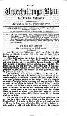 Neueste Nachrichten aus dem Gebiete der Politik. Unterhaltungs-Blatt der Neuesten Nachrichten (Münchner neueste Nachrichten) Donnerstag 24. September 1868