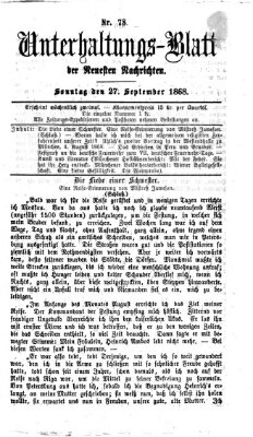 Neueste Nachrichten aus dem Gebiete der Politik. Unterhaltungs-Blatt der Neuesten Nachrichten (Münchner neueste Nachrichten) Sonntag 27. September 1868