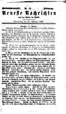 Neueste Nachrichten aus dem Gebiete der Politik (Münchner neueste Nachrichten) Donnerstag 25. Februar 1869