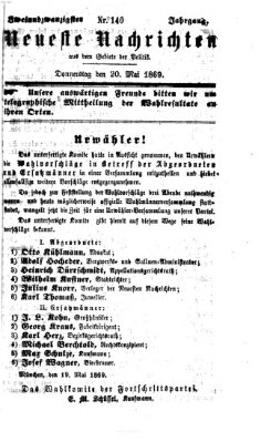 Neueste Nachrichten aus dem Gebiete der Politik (Münchner neueste Nachrichten) Donnerstag 20. Mai 1869