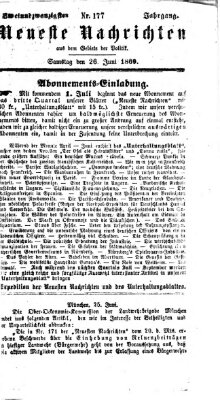 Neueste Nachrichten aus dem Gebiete der Politik (Münchner neueste Nachrichten) Samstag 26. Juni 1869