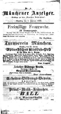 Münchener Anzeiger (Münchner neueste Nachrichten) Samstag 9. Januar 1869