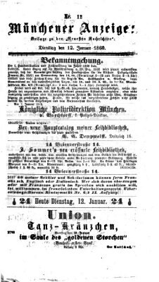 Münchener Anzeiger (Münchner neueste Nachrichten) Dienstag 12. Januar 1869