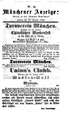 Münchener Anzeiger (Münchner neueste Nachrichten) Freitag 22. Januar 1869