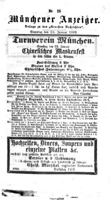 Münchener Anzeiger (Münchner neueste Nachrichten) Samstag 23. Januar 1869