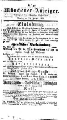 Münchener Anzeiger (Münchner neueste Nachrichten) Montag 25. Januar 1869