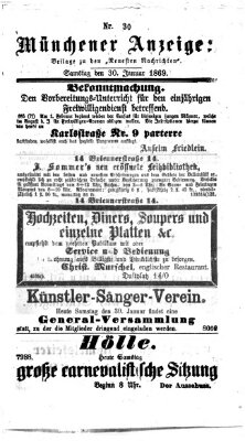 Münchener Anzeiger (Münchner neueste Nachrichten) Samstag 30. Januar 1869