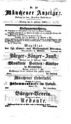Münchener Anzeiger (Münchner neueste Nachrichten) Montag 8. Februar 1869