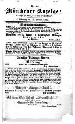 Münchener Anzeiger (Münchner neueste Nachrichten) Samstag 13. Februar 1869