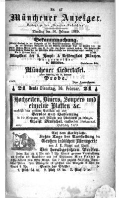 Münchener Anzeiger (Münchner neueste Nachrichten) Dienstag 16. Februar 1869