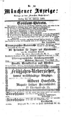 Münchener Anzeiger (Münchner neueste Nachrichten) Freitag 19. Februar 1869