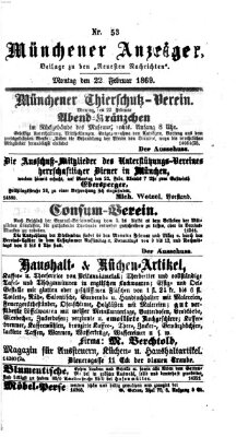 Münchener Anzeiger (Münchner neueste Nachrichten) Montag 22. Februar 1869