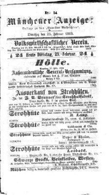 Münchener Anzeiger (Münchner neueste Nachrichten) Dienstag 23. Februar 1869