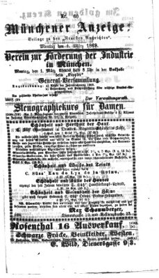 Münchener Anzeiger (Münchner neueste Nachrichten) Montag 1. März 1869