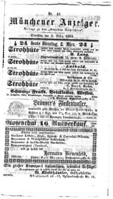 Münchener Anzeiger (Münchner neueste Nachrichten) Dienstag 2. März 1869