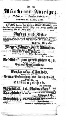 Münchener Anzeiger (Münchner neueste Nachrichten) Donnerstag 4. März 1869