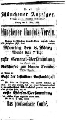 Münchener Anzeiger (Münchner neueste Nachrichten) Montag 8. März 1869