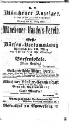 Münchener Anzeiger (Münchner neueste Nachrichten) Mittwoch 10. März 1869