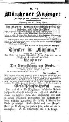 Münchener Anzeiger (Münchner neueste Nachrichten) Samstag 13. März 1869