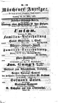 Münchener Anzeiger (Münchner neueste Nachrichten) Samstag 20. März 1869