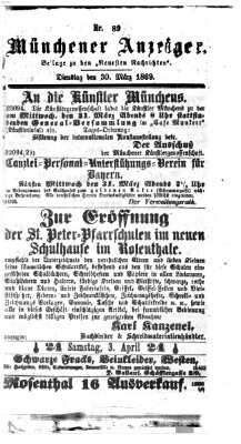 Münchener Anzeiger (Münchner neueste Nachrichten) Dienstag 30. März 1869