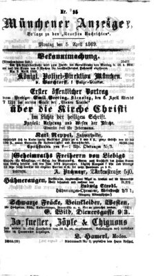 Münchener Anzeiger (Münchner neueste Nachrichten) Montag 5. April 1869