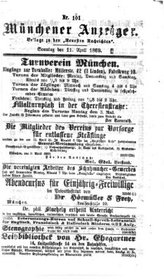 Münchener Anzeiger (Münchner neueste Nachrichten) Sonntag 11. April 1869