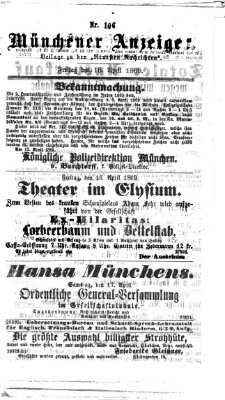 Münchener Anzeiger (Münchner neueste Nachrichten) Freitag 16. April 1869