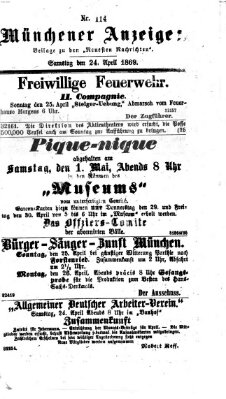 Münchener Anzeiger (Münchner neueste Nachrichten) Samstag 24. April 1869