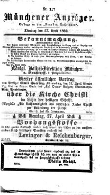 Münchener Anzeiger (Münchner neueste Nachrichten) Dienstag 27. April 1869