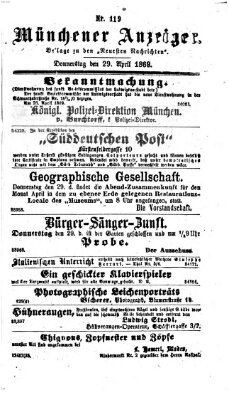 Münchener Anzeiger (Münchner neueste Nachrichten) Donnerstag 29. April 1869