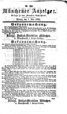 Münchener Anzeiger (Münchner neueste Nachrichten) Montag 3. Mai 1869