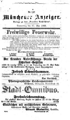 Münchener Anzeiger (Münchner neueste Nachrichten) Donnerstag 27. Mai 1869