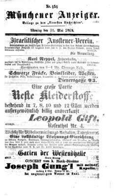 Münchener Anzeiger (Münchner neueste Nachrichten) Montag 31. Mai 1869