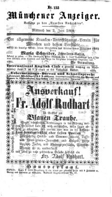 Münchener Anzeiger (Münchner neueste Nachrichten) Mittwoch 2. Juni 1869