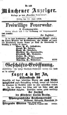 Münchener Anzeiger (Münchner neueste Nachrichten) Freitag 18. Juni 1869