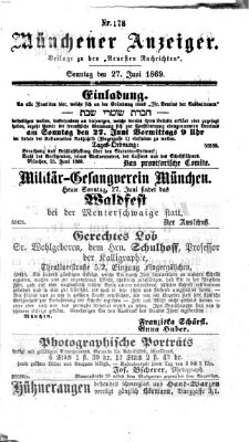 Münchener Anzeiger (Münchner neueste Nachrichten) Sonntag 27. Juni 1869