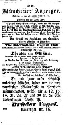 Münchener Anzeiger (Münchner neueste Nachrichten) Mittwoch 30. Juni 1869