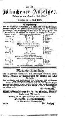 Münchener Anzeiger (Münchner neueste Nachrichten) Sonntag 4. Juli 1869