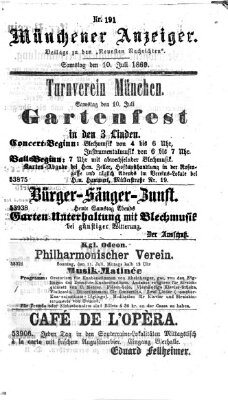 Münchener Anzeiger (Münchner neueste Nachrichten) Samstag 10. Juli 1869