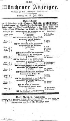 Münchener Anzeiger (Münchner neueste Nachrichten) Montag 19. Juli 1869