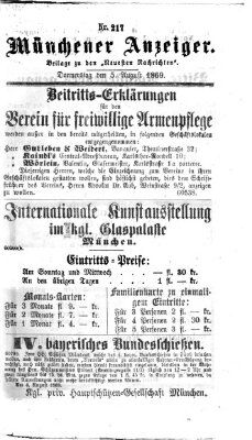 Münchener Anzeiger (Münchner neueste Nachrichten) Donnerstag 5. August 1869